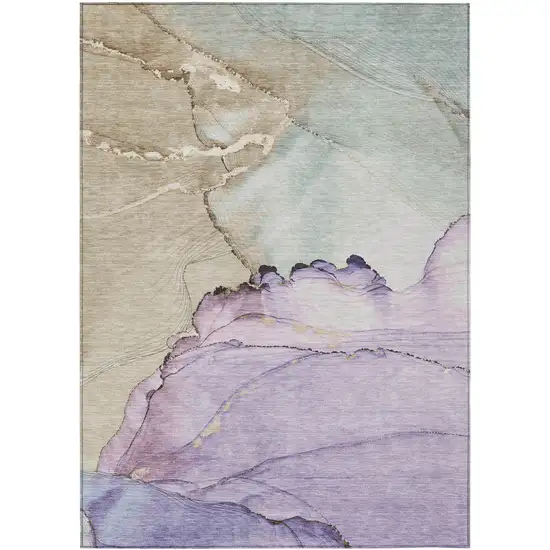 Lavender And Beige Abstract Washable Indoor Outdoor Area Rug Photo 8