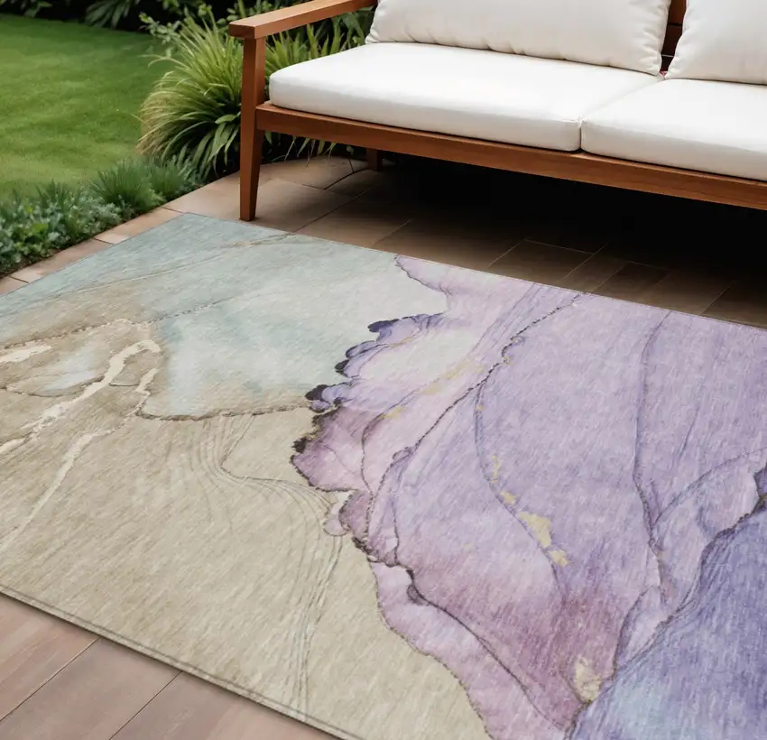 Lavender And Beige Abstract Washable Indoor Outdoor Area Rug Photo 2
