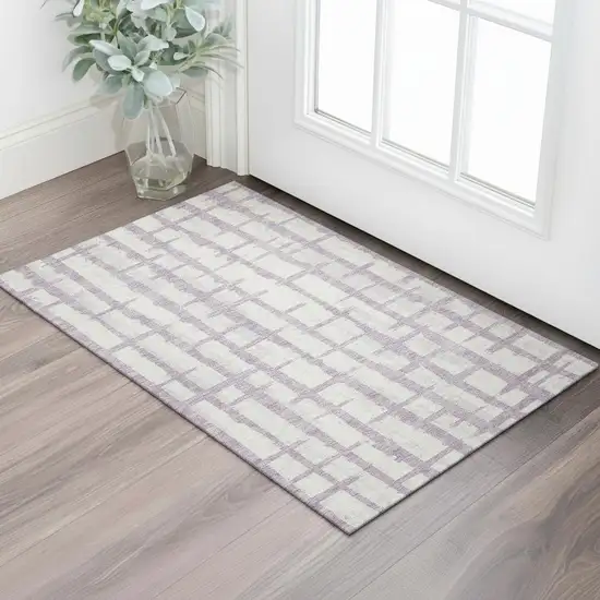 Lavender And Beige Striped Washable Area Rug With UV Protection Photo 1
