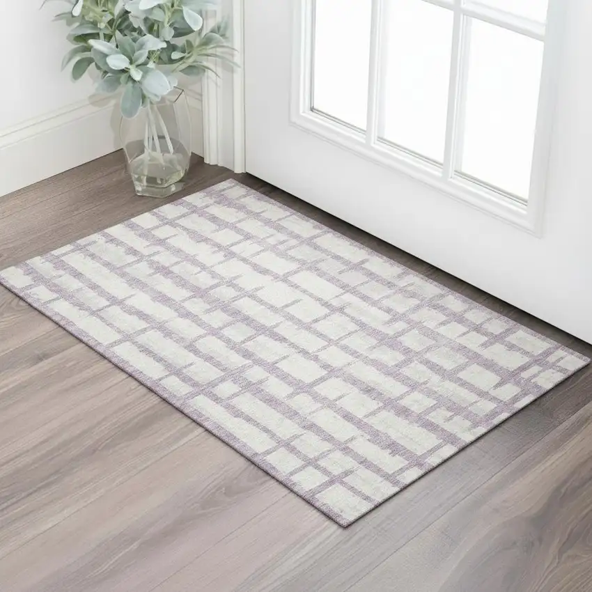 Lavender And Beige Striped Washable Area Rug With UV Protection Photo 1