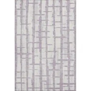 Photo of Lavender And Beige Striped Washable Area Rug With UV Protection