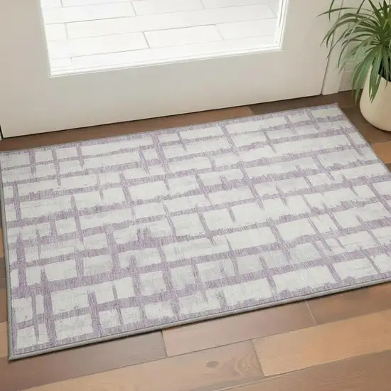 Lavender And Beige Striped Washable Area Rug With UV Protection Photo 2