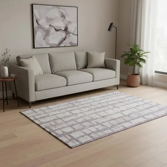 Lavender And Beige Striped Washable Area Rug With UV Protection Photo 2