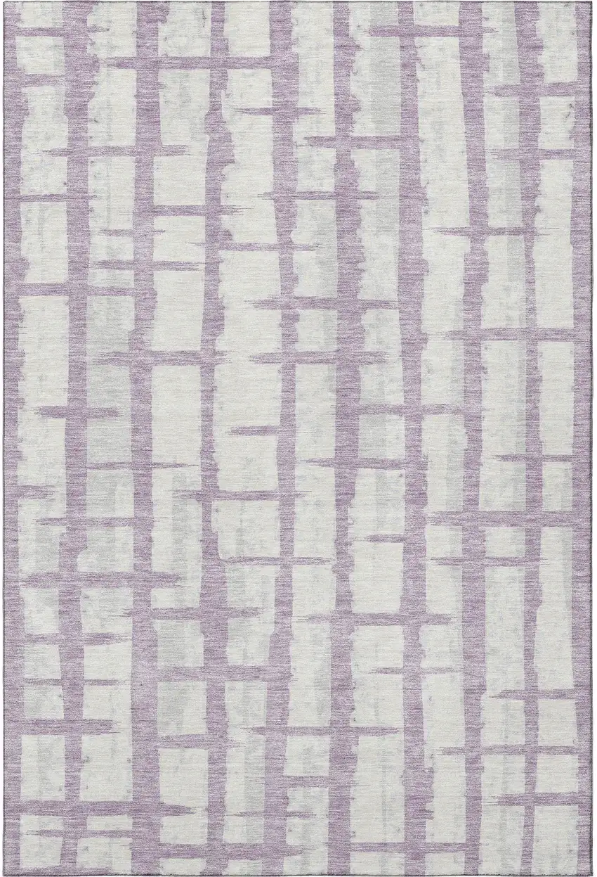 Lavender And Beige Striped Washable Area Rug With UV Protection Photo 4