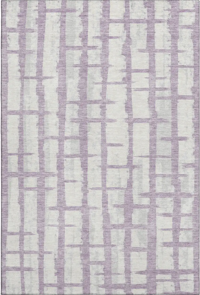 Lavender And Beige Striped Washable Area Rug With UV Protection Photo 1