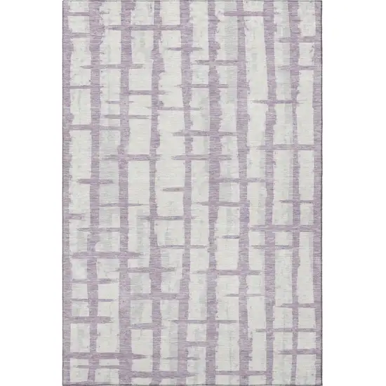 Lavender And Beige Striped Washable Area Rug With UV Protection Photo 4