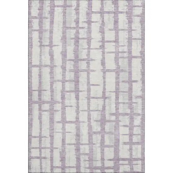 Lavender And Beige Striped Washable Area Rug With UV Protection Photo 1