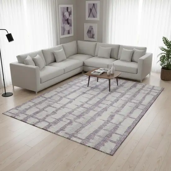 Lavender And Beige Striped Washable Area Rug With UV Protection Photo 2