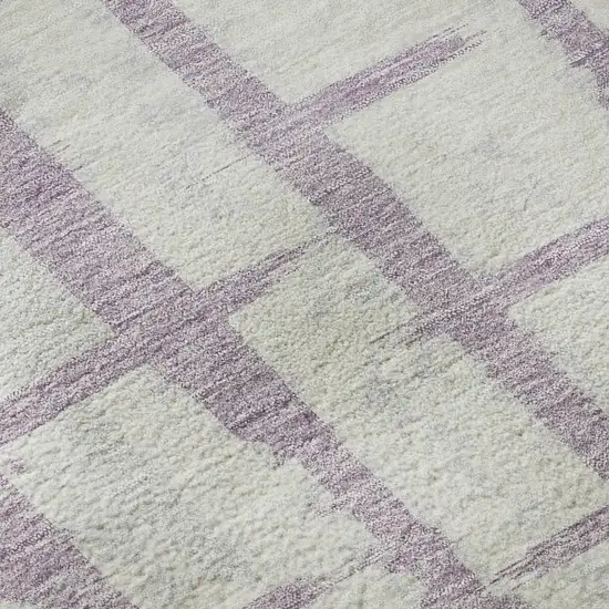 Lavender And Beige Striped Washable Area Rug With UV Protection Photo 8