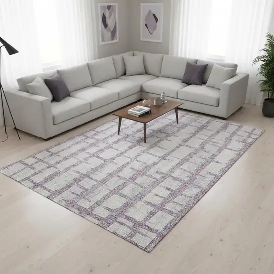 Lavender And Beige Striped Washable Area Rug With UV Protection Photo 2