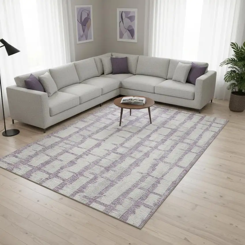 Lavender And Beige Striped Washable Area Rug With UV Protection Photo 2