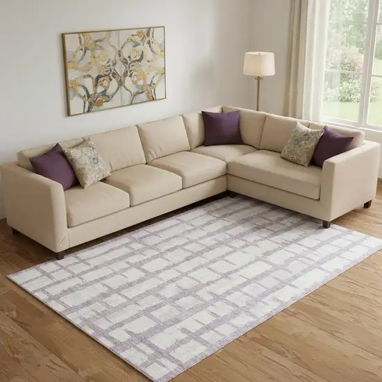 Lavender And Beige Striped Washable Area Rug With UV Protection Photo 1
