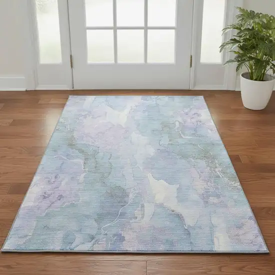 Lavender And Blue Abstract Washable Area Rug With UV Protection Photo 2