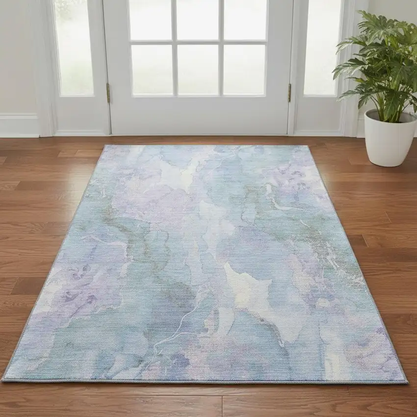 Lavender And Blue Abstract Washable Area Rug With UV Protection Photo 2