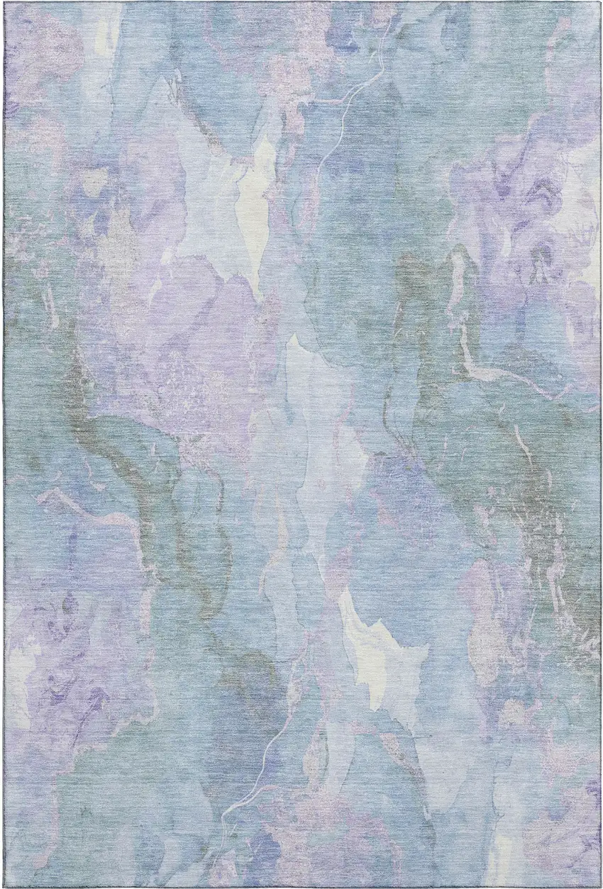 Lavender And Blue Abstract Washable Area Rug With UV Protection Photo 1