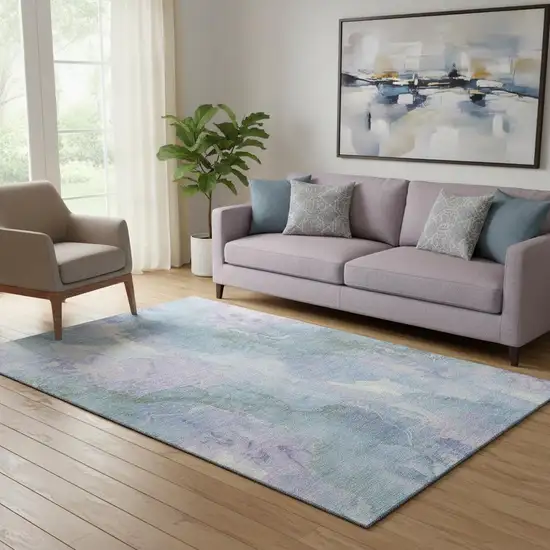 Lavender And Blue Abstract Washable Area Rug With UV Protection Photo 2