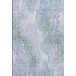 Photo of Lavender And Blue Abstract Washable Area Rug With UV Protection