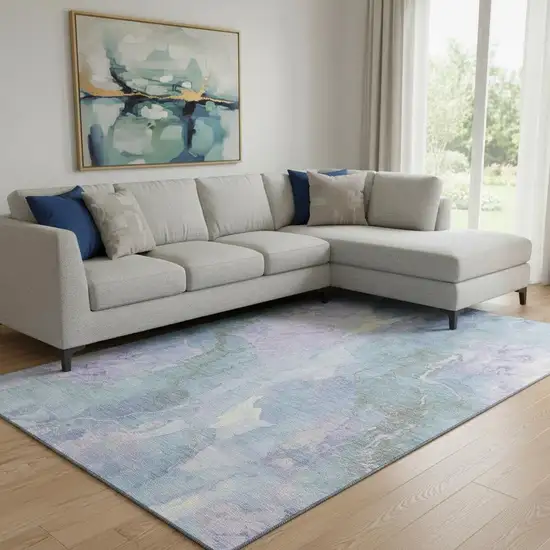 Lavender And Blue Abstract Washable Area Rug With UV Protection Photo 2