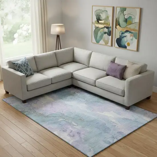 Lavender And Blue Abstract Washable Area Rug With UV Protection Photo 2