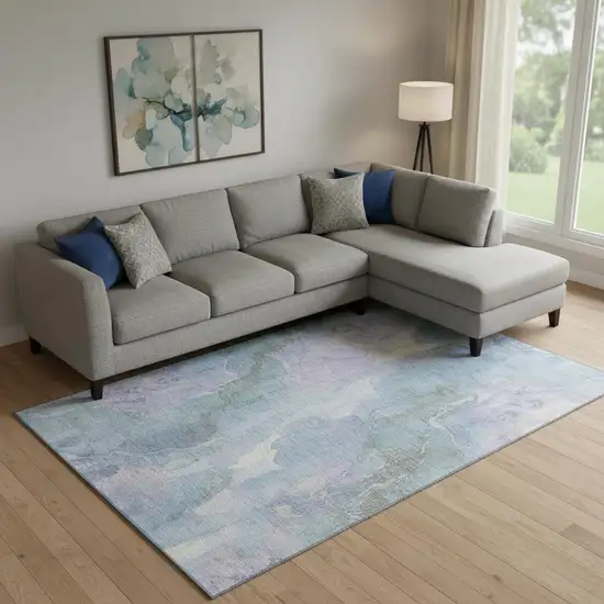 Lavender And Blue Abstract Washable Area Rug With UV Protection Photo 2