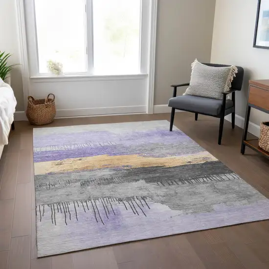 Lavender And Charcoal Abstract Washable Indoor Outdoor Area Rug Photo 7