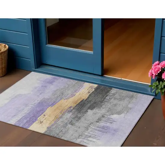 Lavender And Charcoal Abstract Washable Indoor Outdoor Area Rug Photo 2