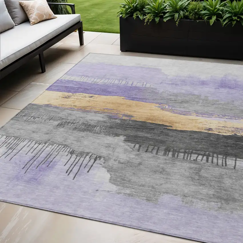 Lavender And Charcoal Abstract Washable Indoor Outdoor Area Rug Photo 2