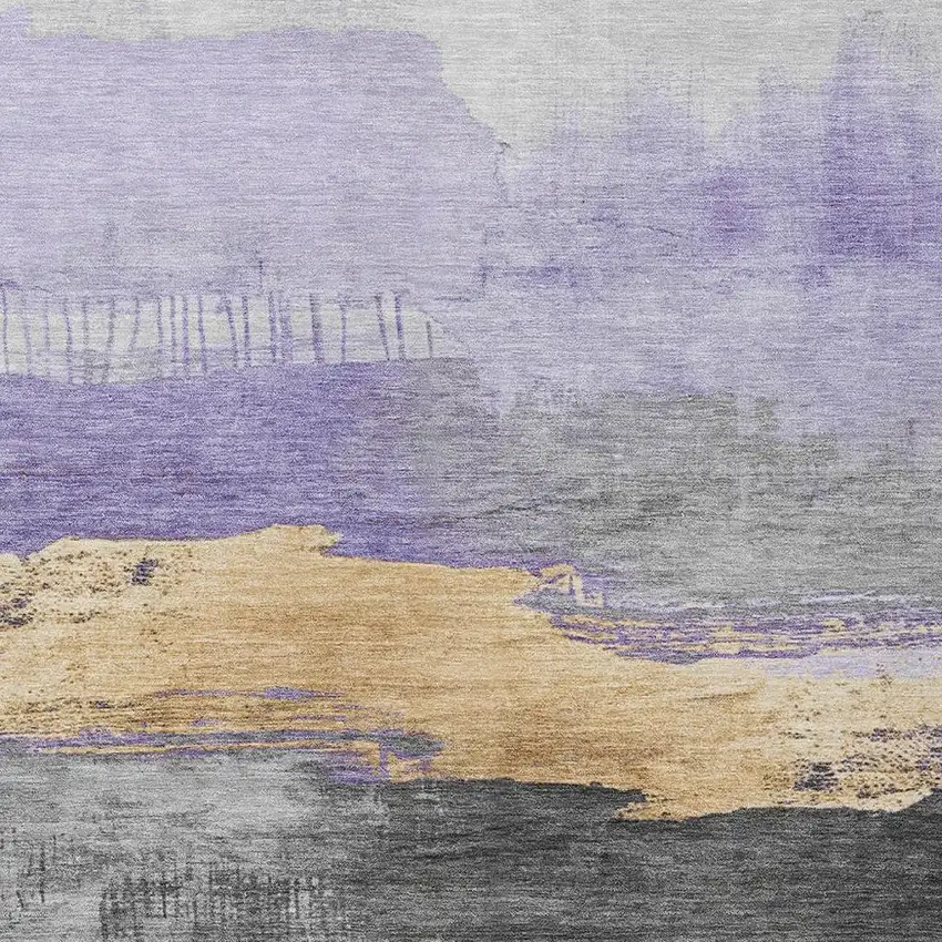 Lavender And Charcoal Abstract Washable Indoor Outdoor Area Rug Photo 3