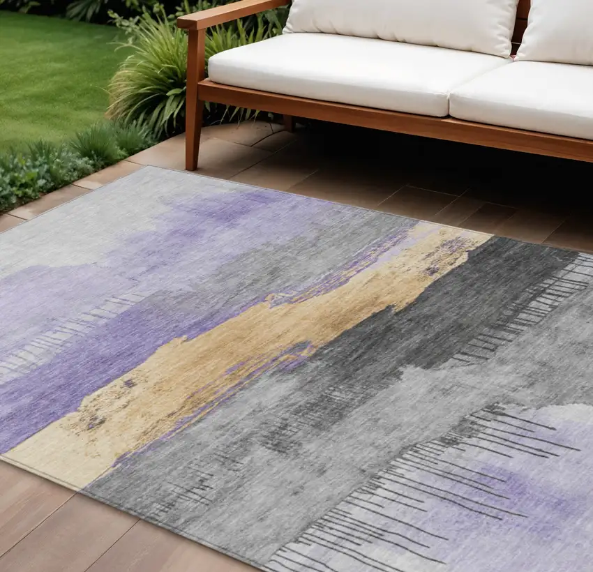 Lavender And Charcoal Abstract Washable Indoor Outdoor Area Rug Photo 2