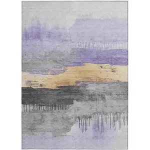 Photo of Lavender And Charcoal Abstract Washable Indoor Outdoor Area Rug
