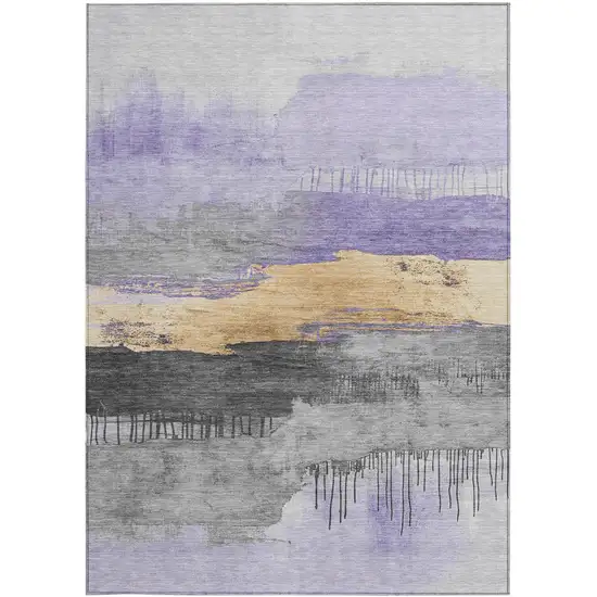 Lavender And Charcoal Abstract Washable Indoor Outdoor Area Rug Photo 1