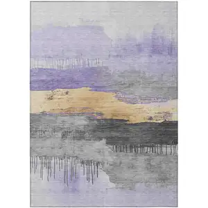 Photo of Lavender And Charcoal Abstract Washable Indoor Outdoor Area Rug