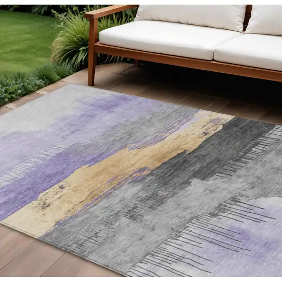 Lavender And Charcoal Abstract Washable Indoor Outdoor Area Rug Photo 2