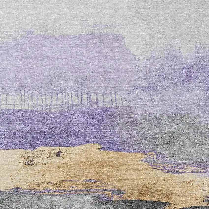 Lavender And Charcoal Abstract Washable Indoor Outdoor Area Rug Photo 3