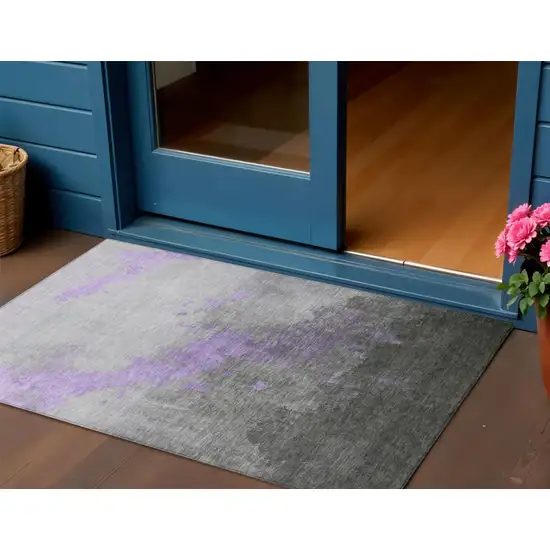 Lavender And Charcoal Abstract Washable Indoor Outdoor Area Rug Photo 2