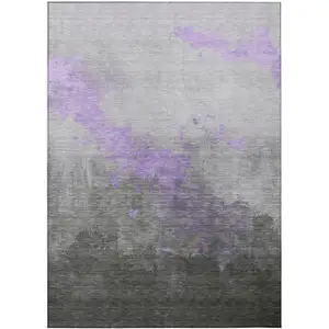 Photo of Lavender And Charcoal Abstract Washable Indoor Outdoor Area Rug