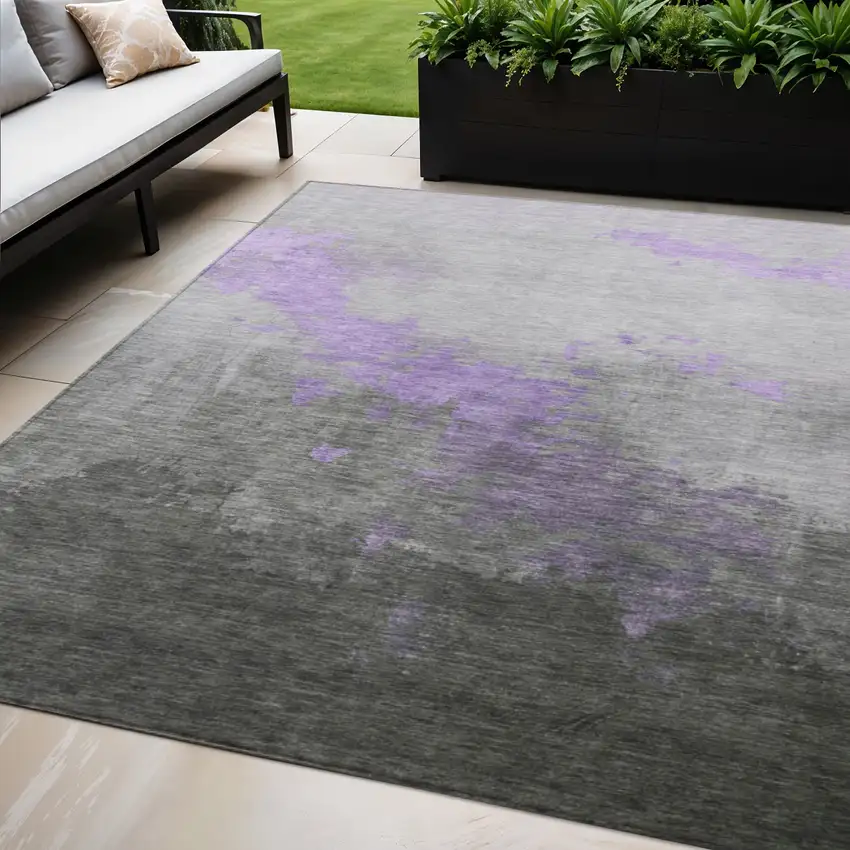 Lavender And Charcoal Abstract Washable Indoor Outdoor Area Rug Photo 2