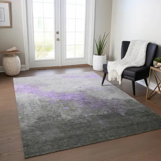 Lavender And Charcoal Abstract Washable Indoor Outdoor Area Rug Photo 6