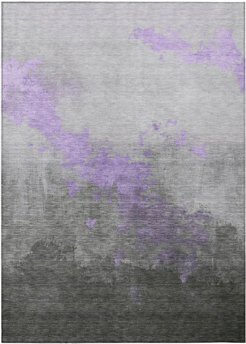 Lavender And Charcoal Abstract Washable Indoor Outdoor Area Rug Photo 1