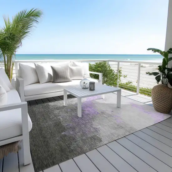 Lavender And Charcoal Abstract Washable Indoor Outdoor Area Rug Photo 5