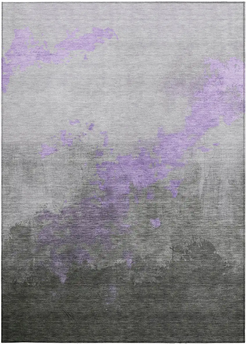 Lavender And Charcoal Abstract Washable Indoor Outdoor Area Rug Photo 3