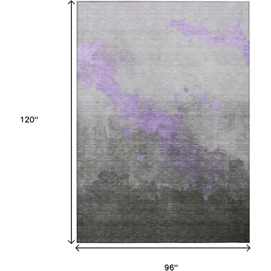 Lavender And Charcoal Abstract Washable Indoor Outdoor Area Rug Photo 9