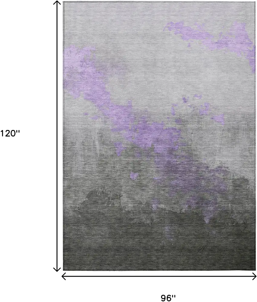 Lavender And Charcoal Abstract Washable Indoor Outdoor Area Rug Photo 9
