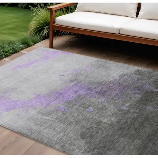 Lavender And Charcoal Abstract Washable Indoor Outdoor Area Rug Photo 2