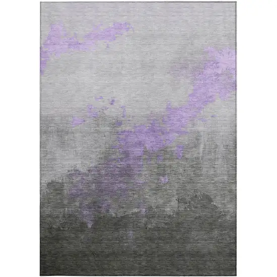 Lavender And Charcoal Abstract Washable Indoor Outdoor Area Rug Photo 3