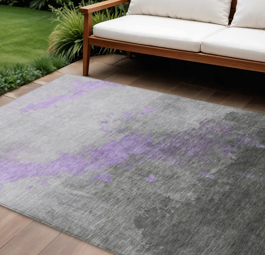 Lavender And Charcoal Abstract Washable Indoor Outdoor Area Rug Photo 2