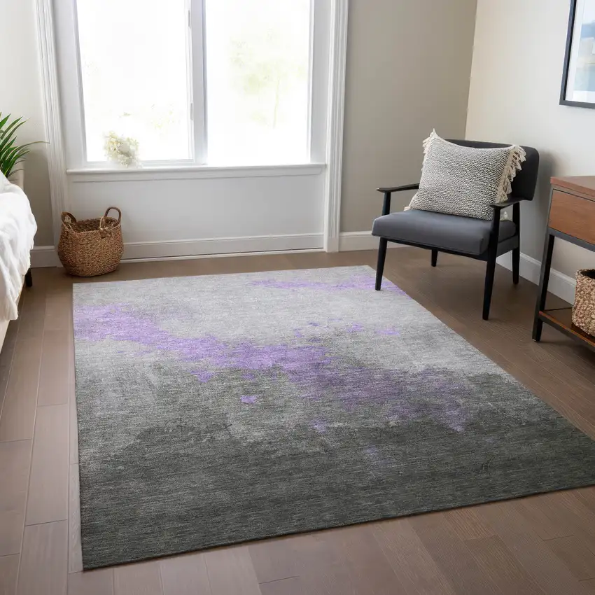 Lavender And Charcoal Abstract Washable Indoor Outdoor Area Rug Photo 6