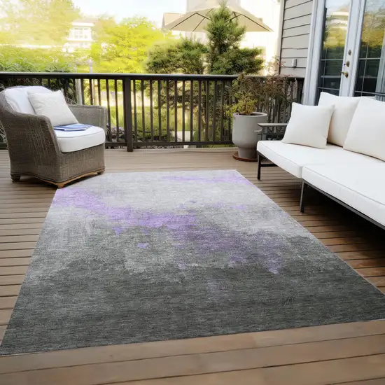 Lavender And Charcoal Abstract Washable Indoor Outdoor Area Rug Photo 7