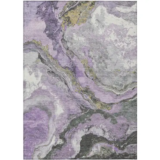 Lavender And Charcoal Abstract Washable Indoor Outdoor Area Rug Photo 3