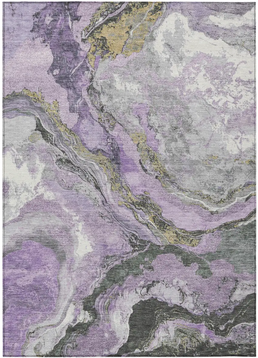 Lavender And Charcoal Abstract Washable Indoor Outdoor Area Rug Photo 3